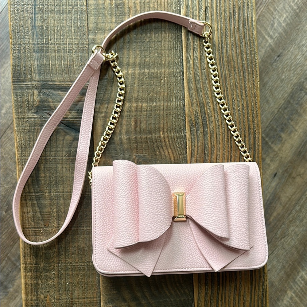 CROSSI Pink Bow Gold Chain Crossbody Bag